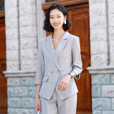 廠家批發工作服職業裝西裝套裝女2021春新款韓版氣質輕熟風修身收