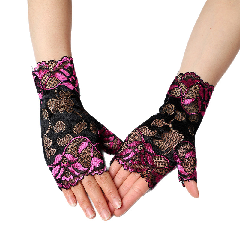 夏の新型女性黒運転自転車短い通気性セクシーレース日焼け止め手袋メーカー卸売り