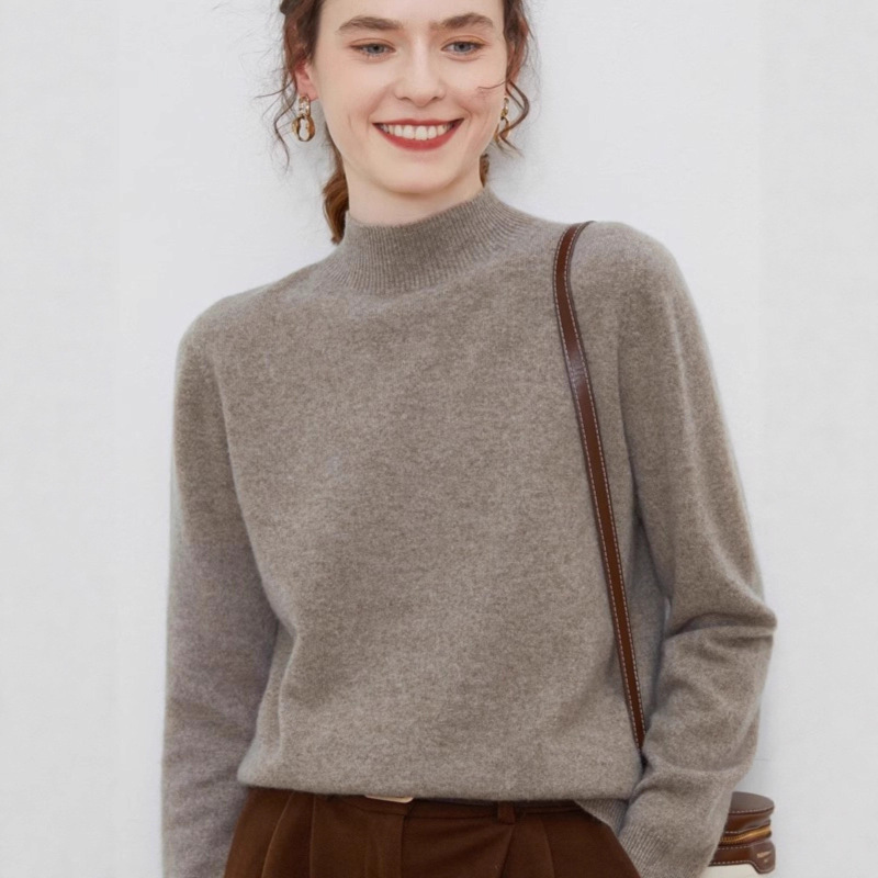 2025 Autumn New Half-Turtleneck Slimming Wool Sweater Women's Cashmere Knitted Base Shirt Loose and Stylish Sweater