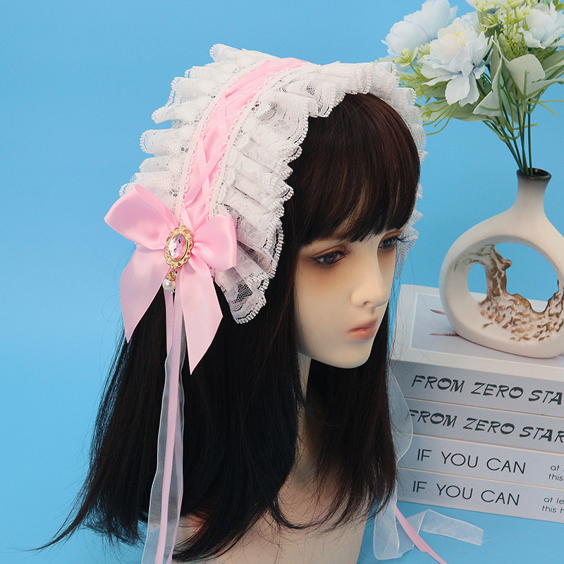 Lolita al por mayor encaje correa de cabello conjunto de clipes de cabello brazalete decoración de Halloween carnaval navidad conjunto de adornos de cabello