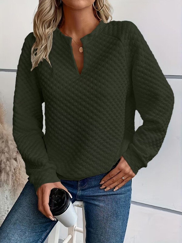 秋季新款亚马逊欧美跨境女式纯色深V领拼接长袖女式休闲卫衣|undefined