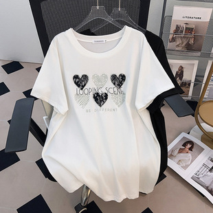 Crewneck new plus fat plus size slim loose long short sleeve T-shirt female 200/300/350kg 606