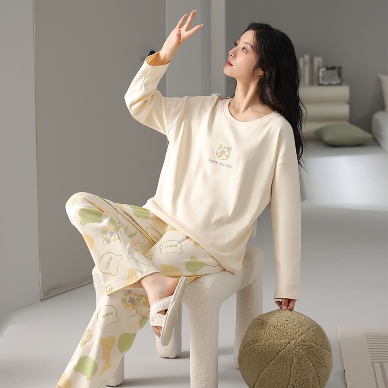 Class 7A Antibacterial 100% Pure Cotton Pajamas for Women, Spring and Autumn 2025 New Cartoon Style Full Cotton Long-Sleeved Long-Pants Loungewear Class 7A Antibacterial 100% Pure Cotton Pajamas for Women, Spring and Autumn 2025 New Cartoon Style Full Cotton Long-Sleeved Long-Pants Loungewear