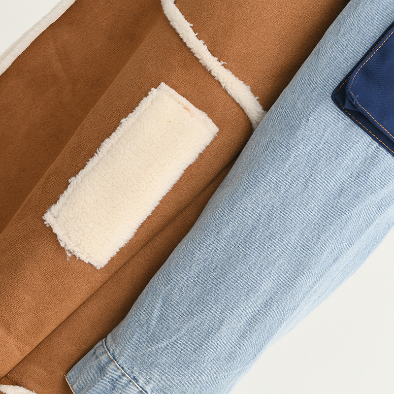 Women's Denim Patchwork Coat With Lamb Wool Lining For Winter_voghion.com