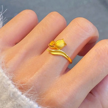 999足金包银首饰浪漫郁金香开口戒指送女友送妈妈节日送礼七夕