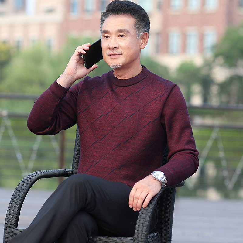 Dad's Sweater fleece-lined Thickened Men's Warm Clothes Middle-aged and Elderly People's Bottoming Knitwear Grandpa's Autumn and Winter Clothes Dad's Sweater fleece-lined Thickened Men's Warm Clothes Middle-aged and Elderly People's Bottoming Knitwear Grandpa's Autumn and Winter Clothes