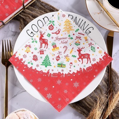 国境を越えたクリスマスの祝日装飾プリントナプキンヘラジカのティッシュパーティー赤いお祝いプリントティッシュ卸売り|undefined