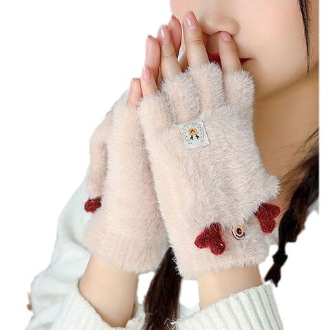 新しい鹿の角の冬の子供の手袋の女性は半分の指を覆います。|undefined