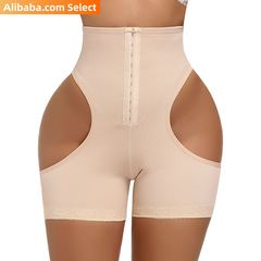 Cross-border large size new style leaky buttocks pants, breasted, high-waisted, tummy-controlling pants, boxer-edge lace-edged buttocks pants, corset and body-shaping pants for women