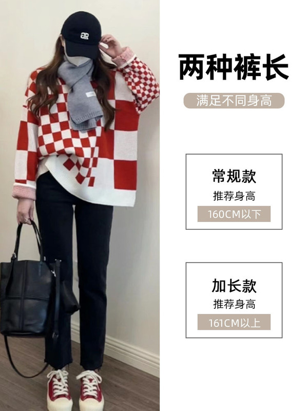 羊羔绒直筒裤女秋冬2025新款高腰显瘦休闲小个子黑色加绒烟管裤子|undefined