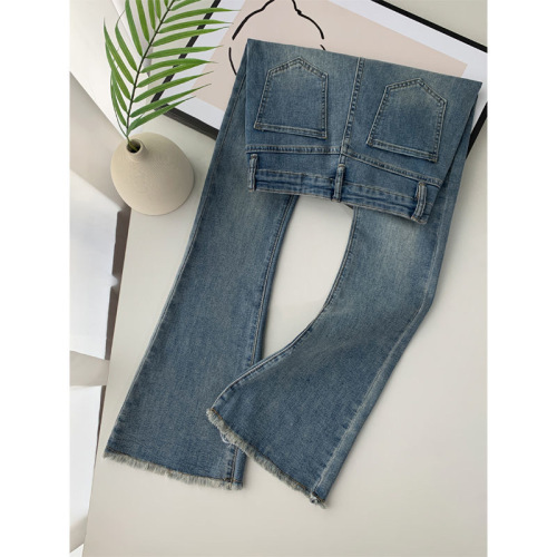 Retro high-waisted jeans for women in spring and autumn, new hot girl slimming floor-length micro-flared pants for women