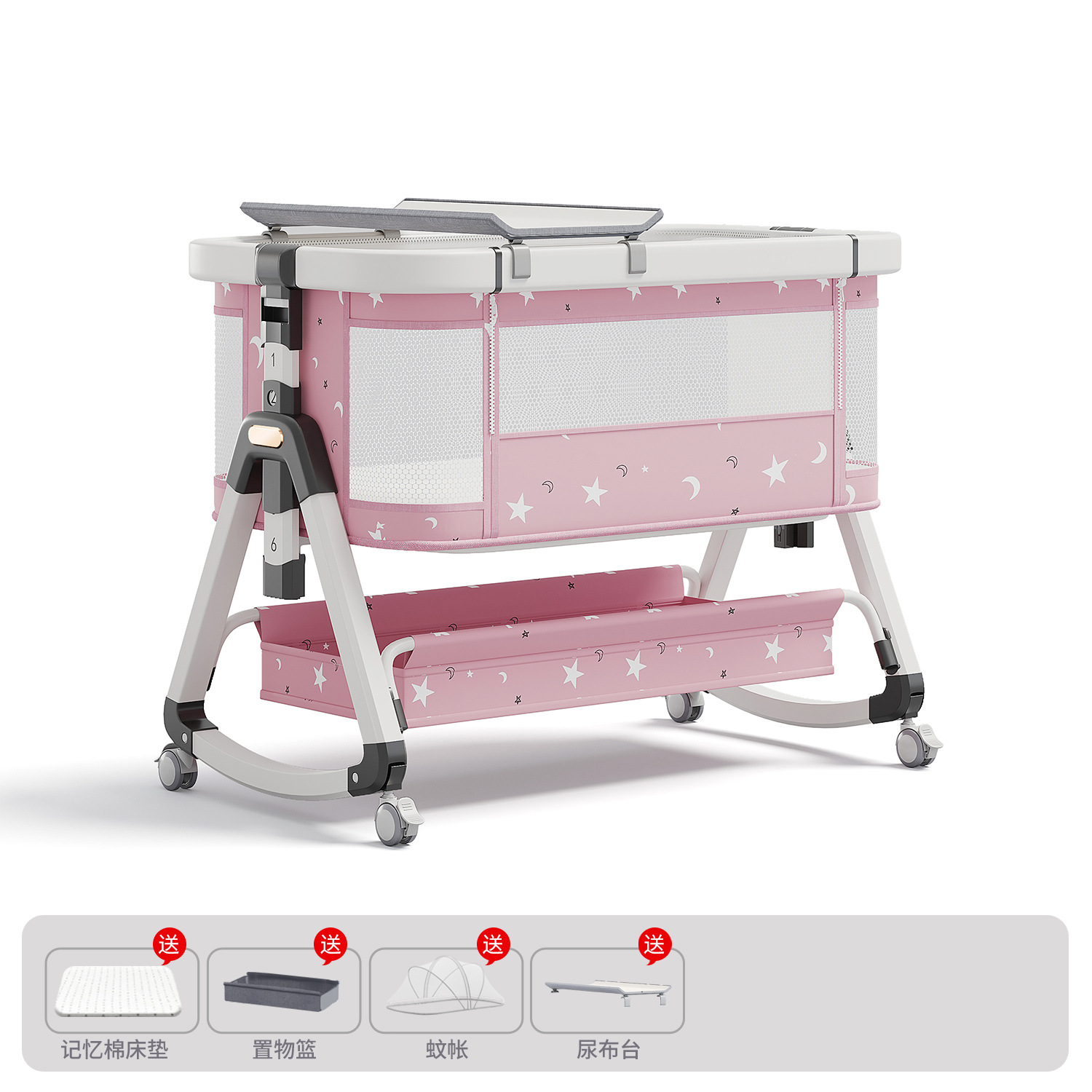 Cama para bebés, cama de cuna para recién nacidos, cama de empalme grande, cama móvil portátil plegable multifuncional 2 en 1