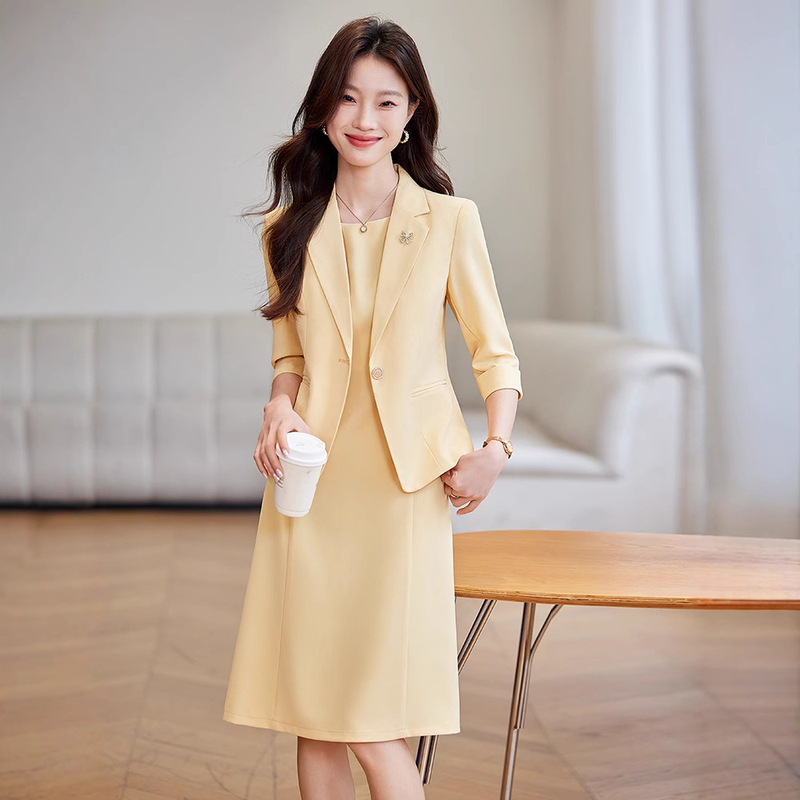 Yellow New Workplace Commuter dress Light Luxury Formal Occasion Sleeve Two-piece Elegant Suit suit Women