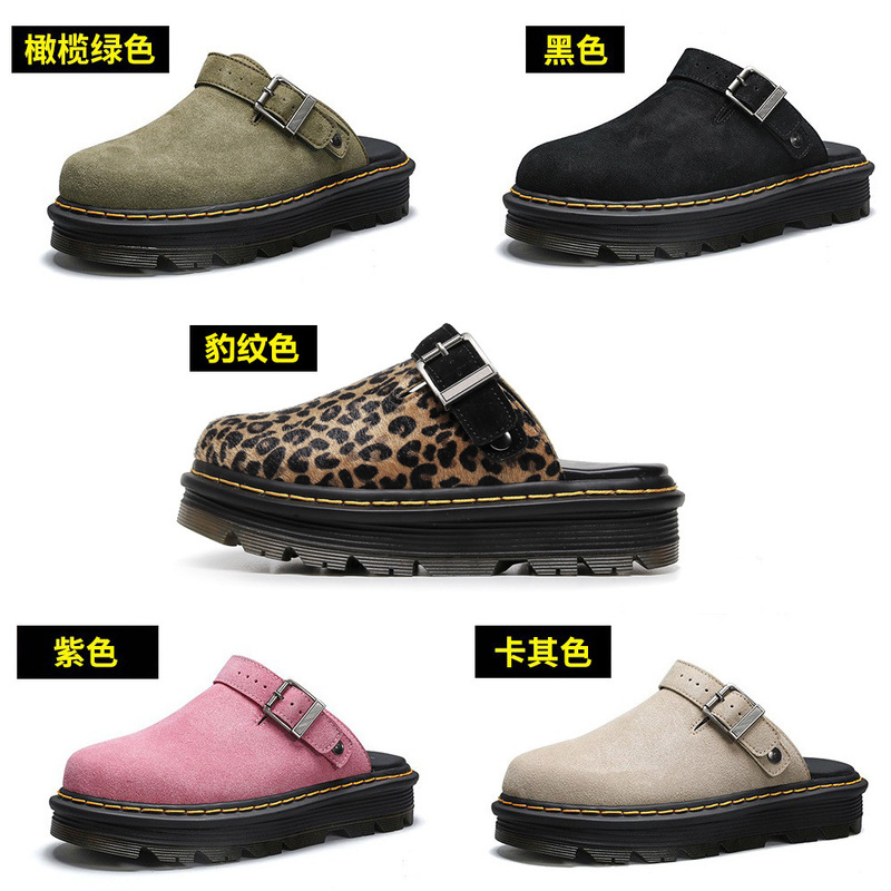 Cross-border Martin ZebZag Men's and Women's Half Slippers Slip-on Velvet Wraped Muller Shoes Casual Fashion Cool Thick Sole