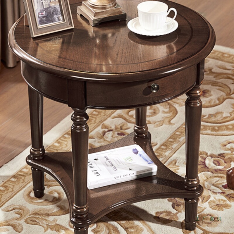 Sofa Side Table American Retro Small Tea Table Removable Mid-Century Style Round Balcony Coffee Table Solid Wood Corner Machine