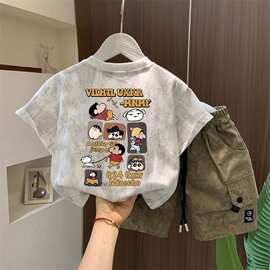 2026夏季新款儿童套装扎染短袖亮片T恤童装宝宝百搭洋气卡通上衣