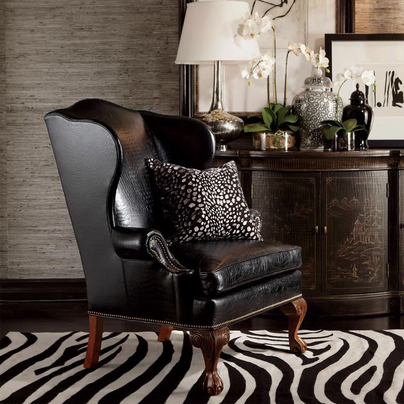 美式鄉村皮質老虎椅雕花單人沙發椅客廳休閒椅子辦公室書房家具