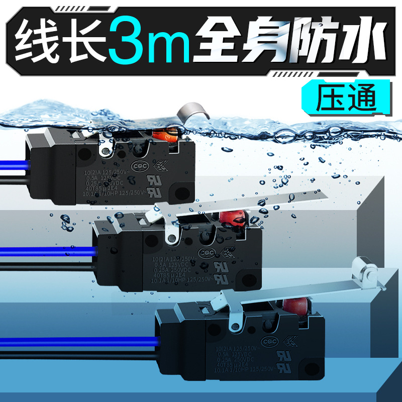 微动开关全防水2脚带线长1/2/3m轻触按压接通1常开NO行程按键开关