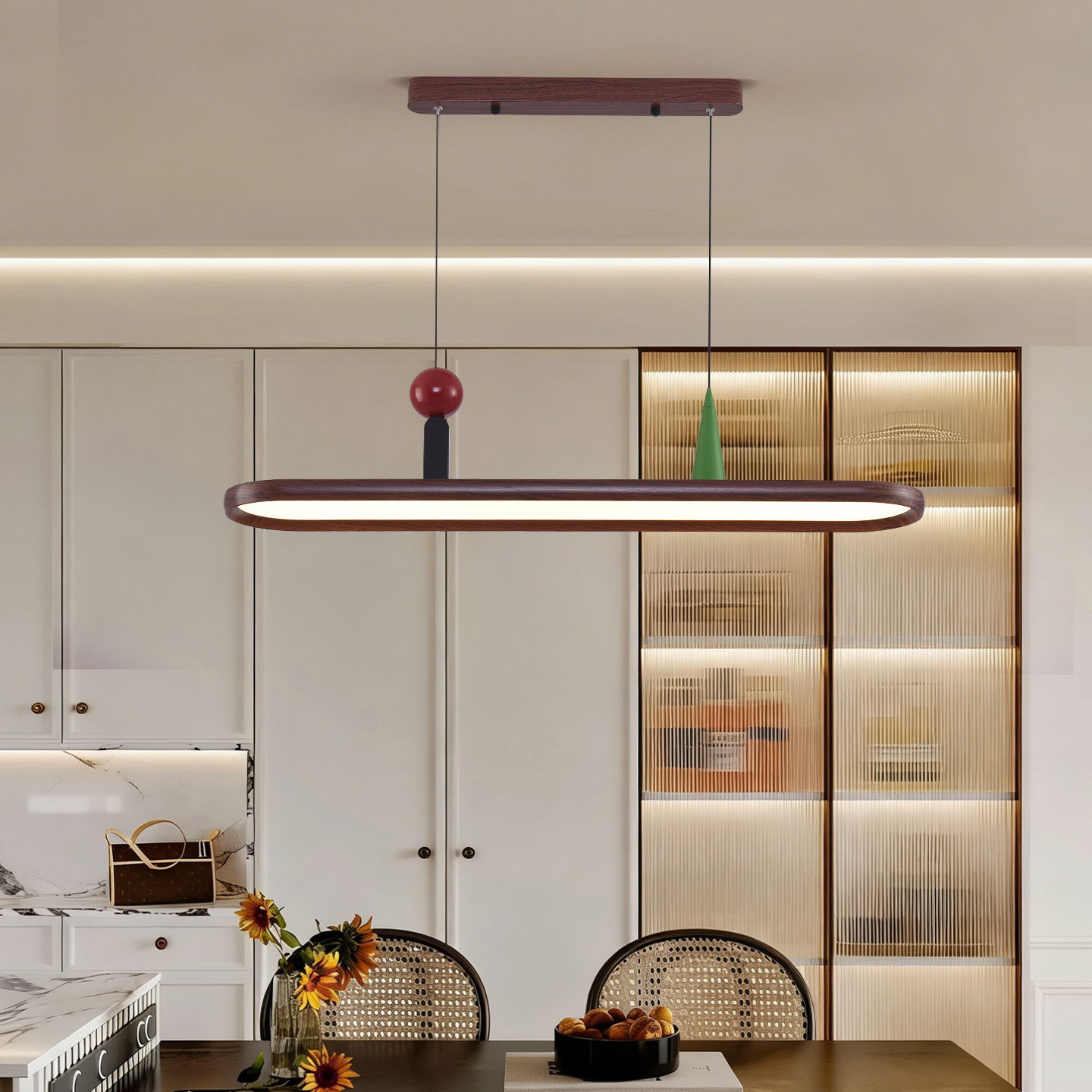 Lámpara del restaurante, viento tranquilo, mesa de comedor de color nuez, platillos voladores, línea de suspensión simple, estilo medieval, lámpara de protección de ojos creativa 003L