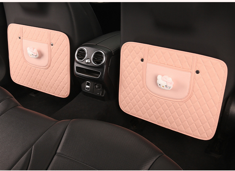 Cute Car Seat Back Anti-Kick Pad, Car Seat Back Anti-Dirt Pad with Storage Pocket, Children's Rear Seat Anti-Kick Pad