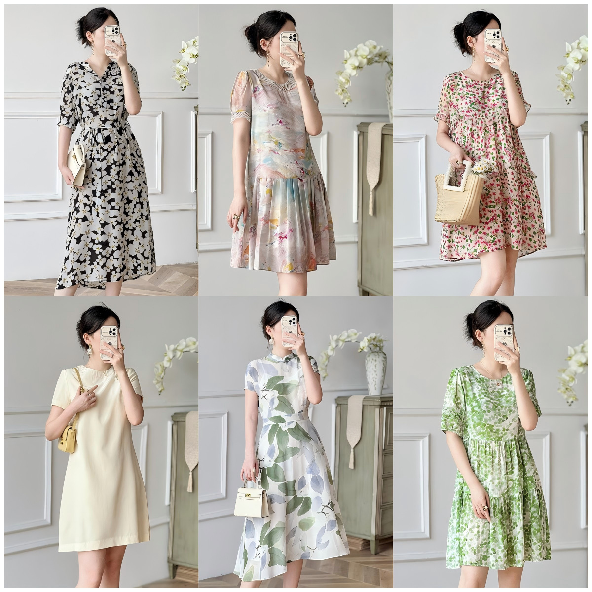Đầm maxi nữ thắt eo chất lụa tơ tằm mùa xuân hè — 2414205 - Màu xanh lá cây