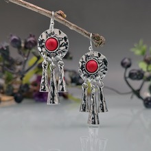 荣钰欧美跨境新款红松石耳环 镀925氧化银复古民族风耳环厂家批发