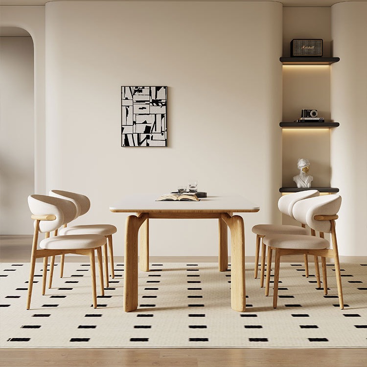 Luz de estilo crema de madera lujo moderno simple hogar pequeño apartamento roca placa mesa de comedor madera maciza rectangular Internet celebridad mesa de comedor y silla