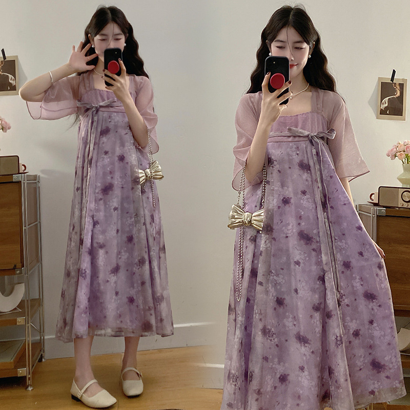 Real Shot of 2026 New Maternity Summer Dress in Purple, Modified Hanfu Dress for Plus-Size Women Real Shot of 2026 New Maternity Summer Dress in Purple, Modified Hanfu Dress for Plus-Size Women
