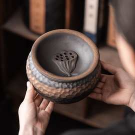 茶洗家用粗陶茶渣缸百搭双层过滤水孟鎏金建水茶水缸废水桶茶杯洗