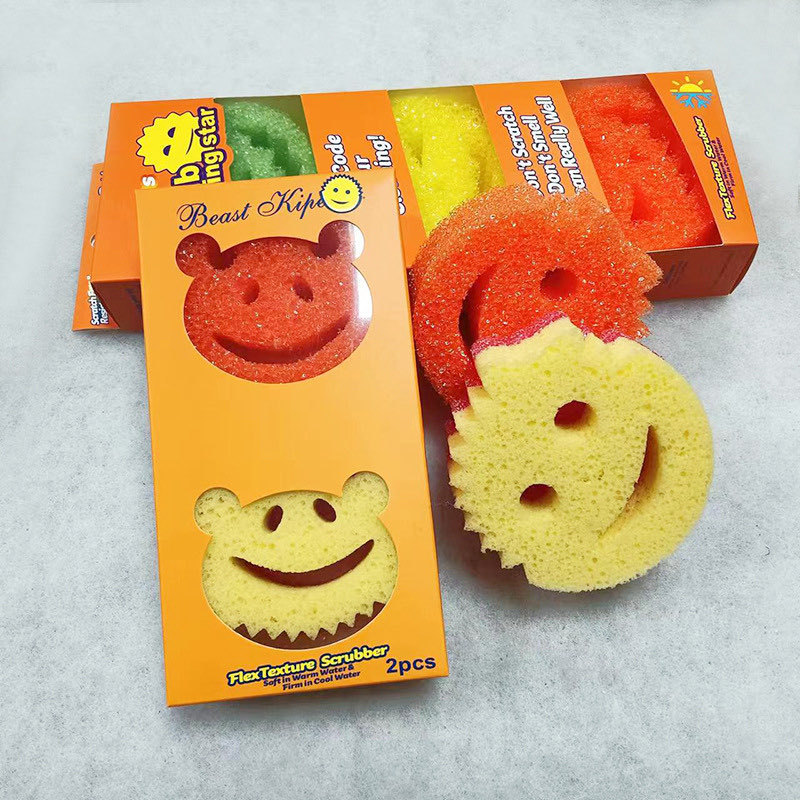 Foreign Trade Cartoon Chicken Temperature-Sensitive Sponge, American Smiley Face Sponge, Magic Kitchen Cleaning Temperature-Sensitive Sponge Wipe