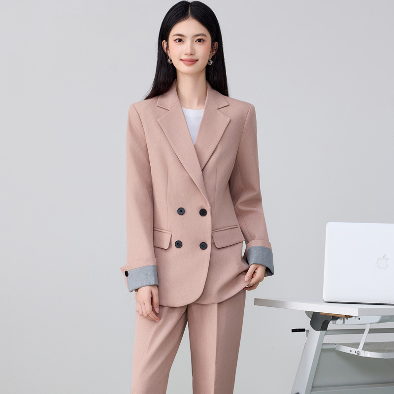 Pink Double-Breasted Suit Suit for Women 2025 Spring & Fall New High-End Business Style Slim Commuter Suit Jacket