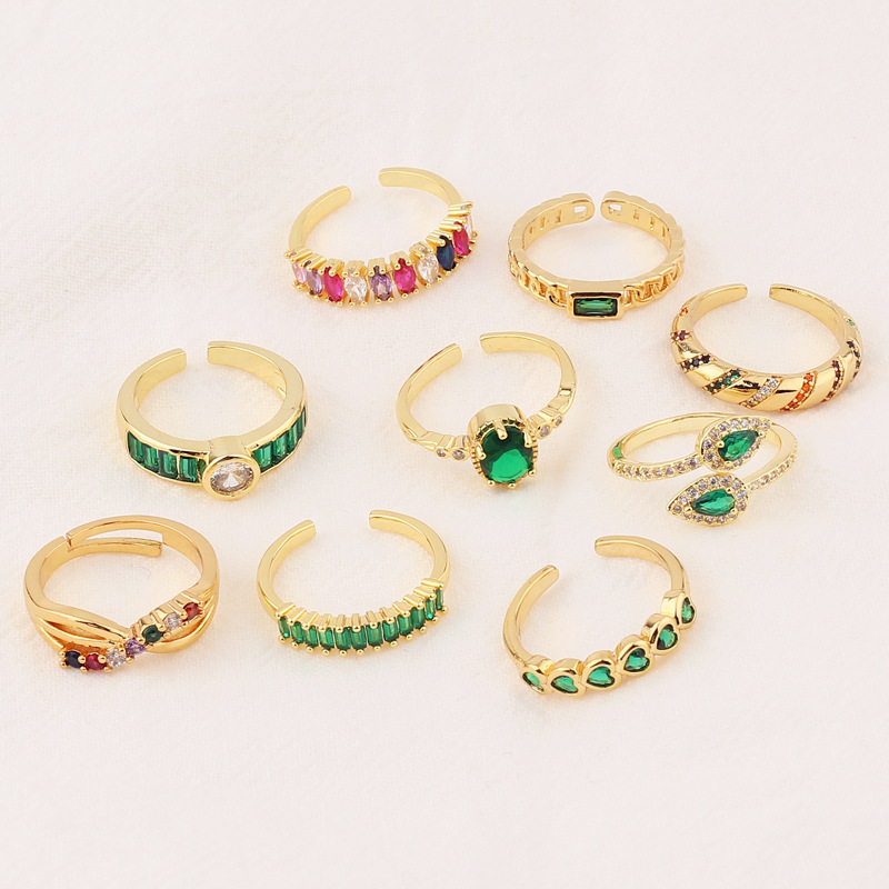 Fashion Geometric Water Droplets Heart Shape Copper Open Ring Inlay Zircon Copper Rings
