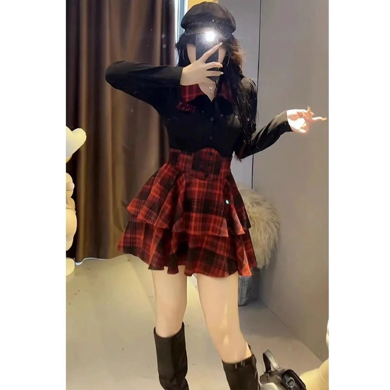 秋天开学纯欲风jk制服套装女春秋收腰蓬蓬短裙显瘦衬衫上衣两件套|undefined