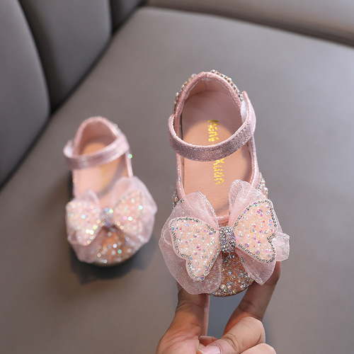 2024 Autumn Korean version of girls princess girls small, medium and large baby children's shoes bow leather shoes dance performance shoes