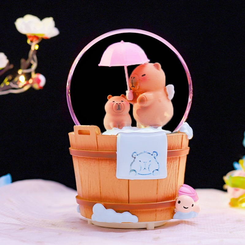 Pequeño libro rojo explosión dulce oso amarillo bola de cristal adornos luminosos giratorios caja de sonido regalos de vacaciones para niños