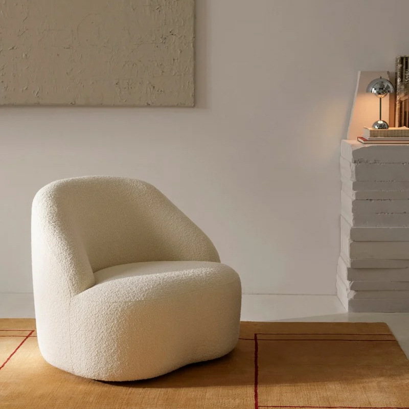 Modern minimalist lambswool Instagram-style sofa chair, Nordic influencer-inspired Wabi-Sabi single-seat chair for apartments and small living spaces.