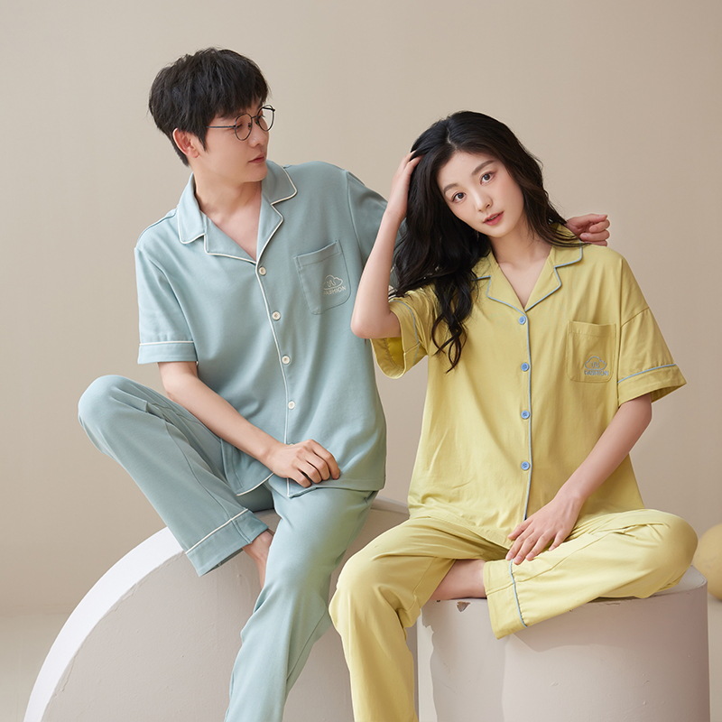 Pijamas pareja desgaste un hombre y una mujer verano puro algodón simple moda de alta calidad delgada pantalones de manga corta ropa de casa verano