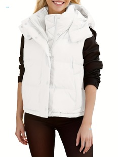 Women's Quilted Puffer Vest Hooded Winter Casual Stand Collar