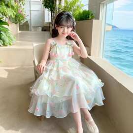 夏季新款女童花朵吊带不规则花边公主裙洋气百搭图片色有吊牌其它