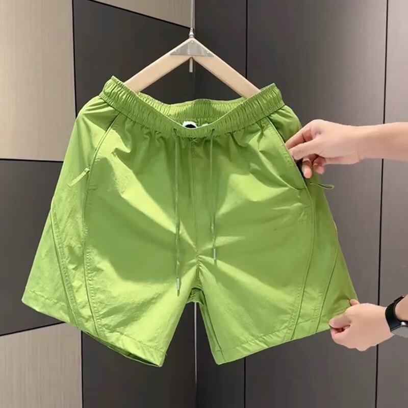 Men's Quick-Dry Casual Shorts, Solid Color Lightweight Breathable 5-Inch Inseam Elastic Waistband Soft Athletic Shorts For Gym Travel Summer_viptrois.com