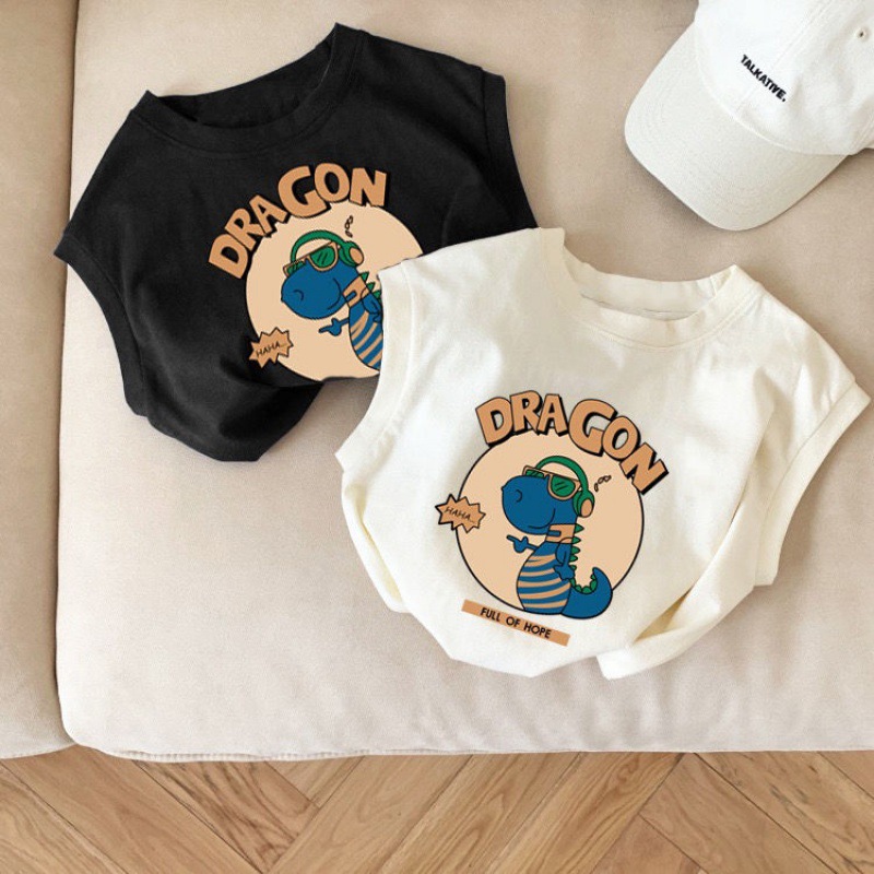Cotton Baby Children's Cartoon Dinosaur Sleeveless T-Shirt 2024 Unisex Kids Fashion Stylish Top Summer Casual Wear