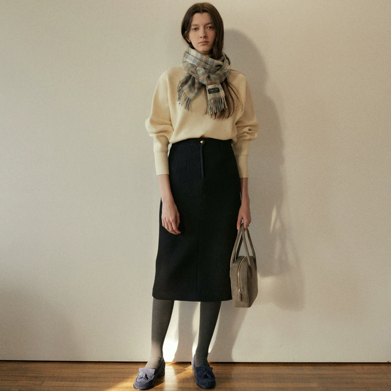 Юбка LERO*E облегающая бедра для женщин, новинка осени-зимы 2025, в корейском стиле, шерстяная, А-силуэт, нишевая, средней длины