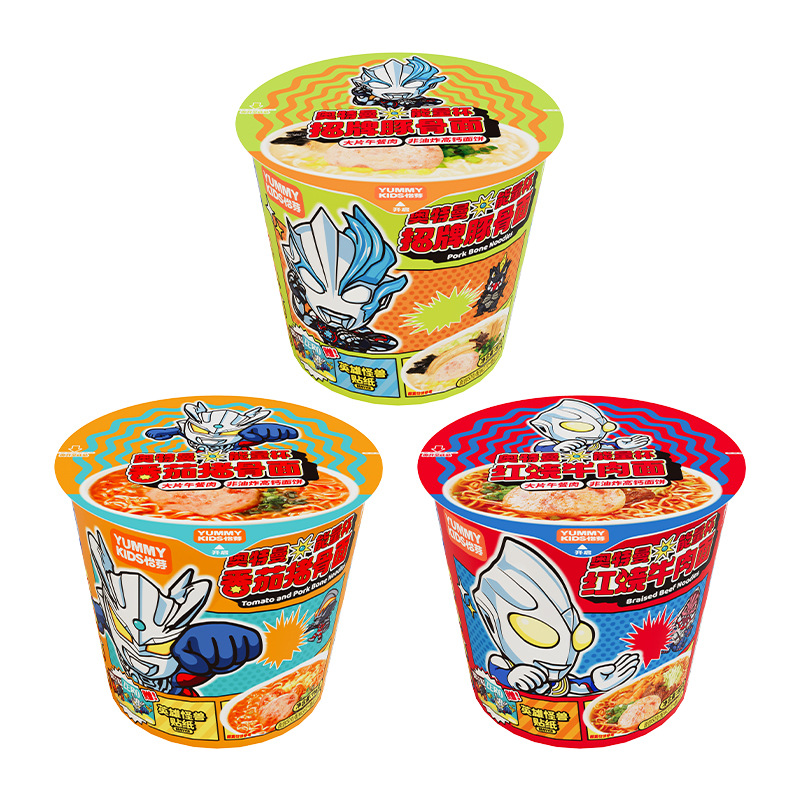 Yiya Ultraman Brew Ramen Tomato Dolphin Bone Soup Instant Noodles Barreled Baby Children Instant Nutritional Breakfast