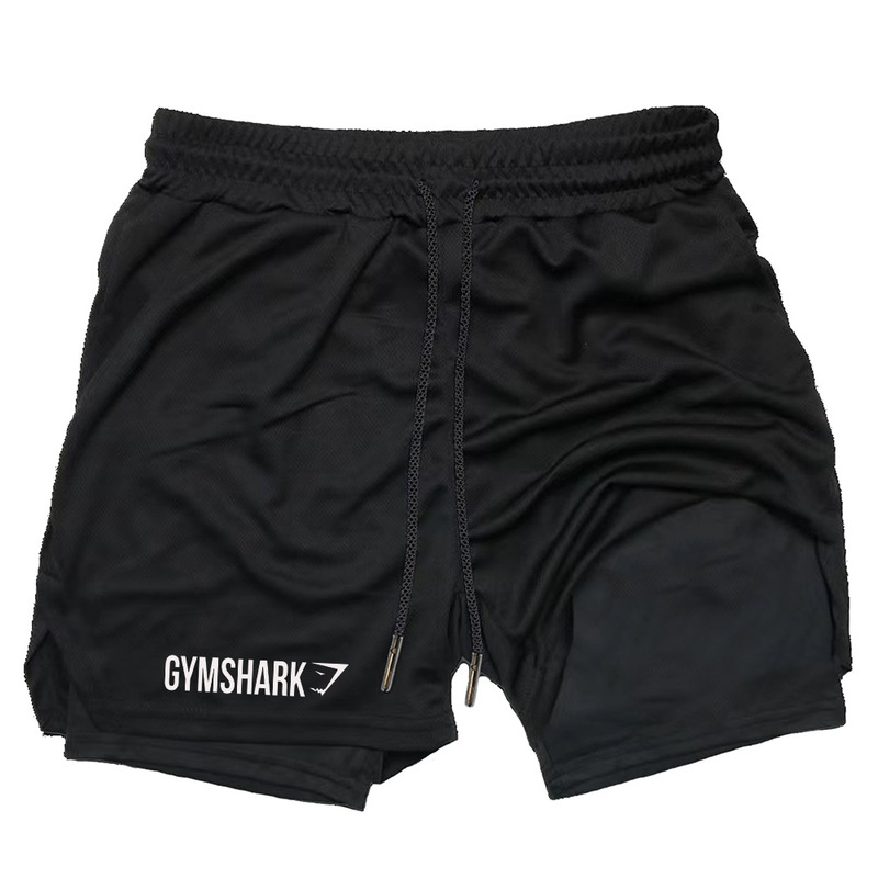 Gymshark Summer Men's Double-Layer Quick-Drying Sports Shorts Fitness Running Breathable Casual 2-in-1 Training Pants