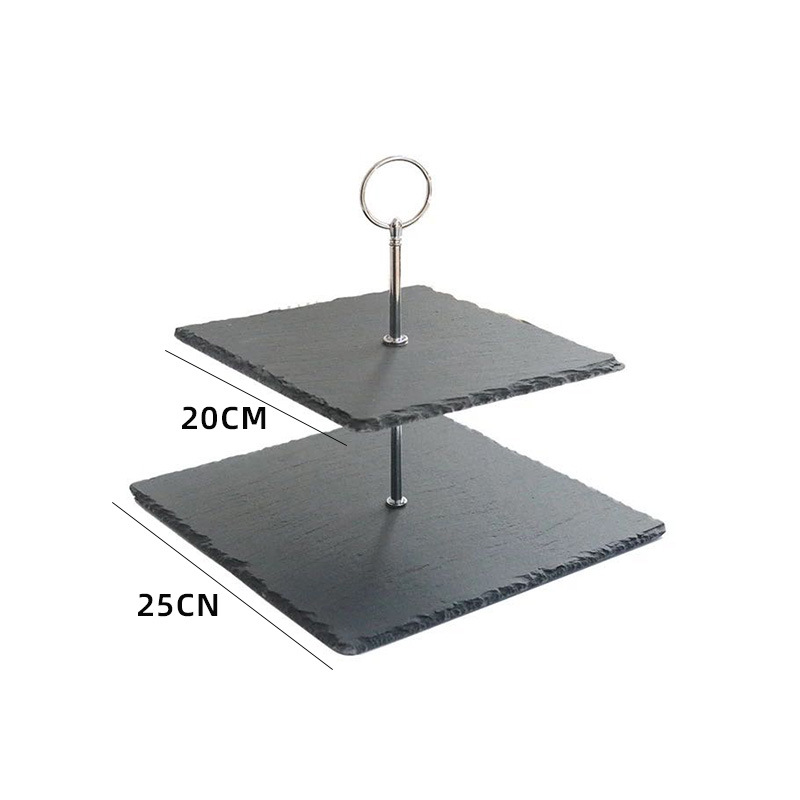 Rock Placa de tres capas Placa de cadena té de la tarde japonesa plato de fruta de la boda de doble capa postre pastel soporte postre soporte de exhibición