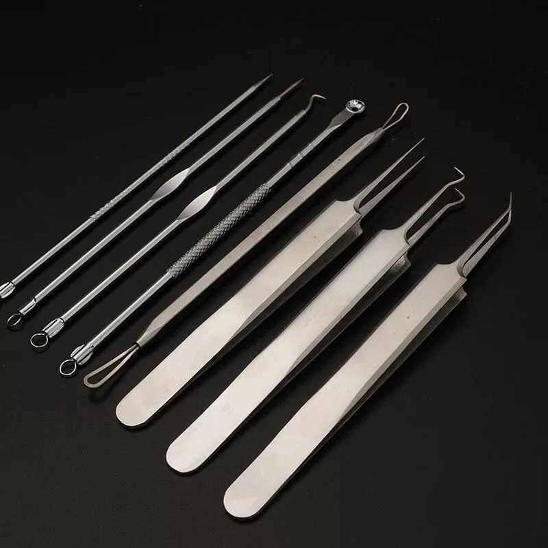 Набор для удаления угрей Blackhead Remover, нержавеющая сталь, 8 шт комплект экстракторов с пинцетом, зеркало
