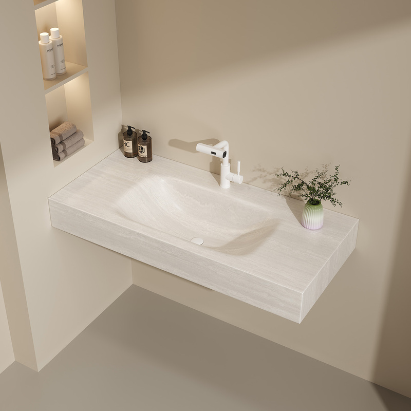 Sintered stone integrated curved countertop, easy to clean, modern minimalist style washbasin for home use, separate countertop
