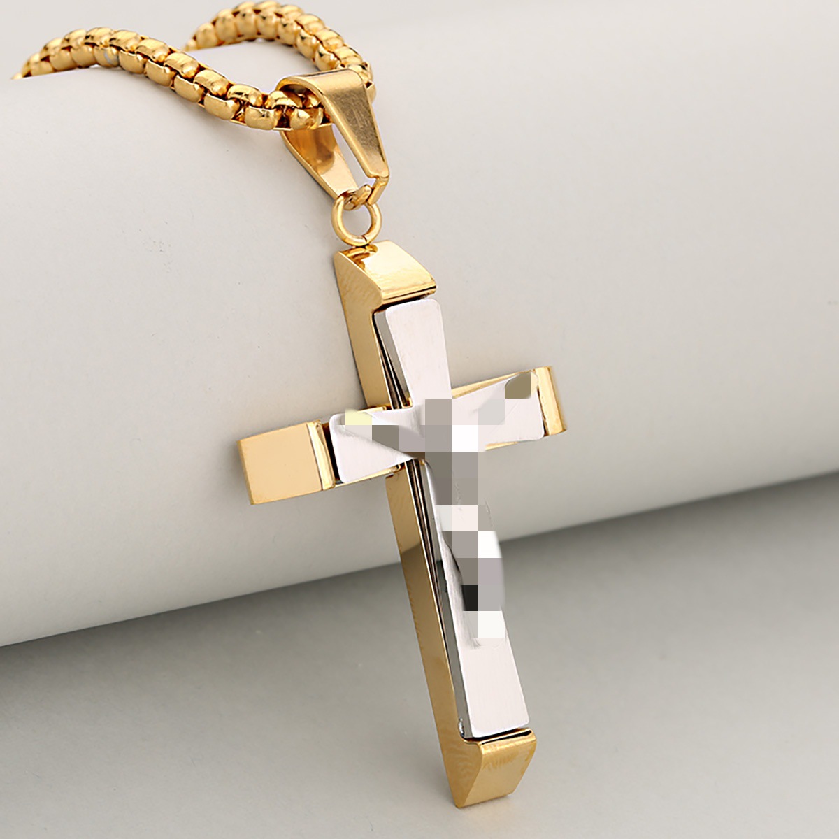 Cross-Border European and American Amazon Retro Fashion Trendy Hip-Hop Embossed Portrait Men's Stainless Steel Cross Pendant