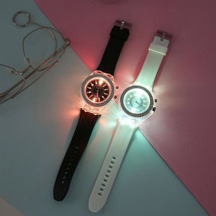Luminous lighting personalized rhinestone LED Harajuku Korean fashion trend male and female students couple jelly quartz watches
