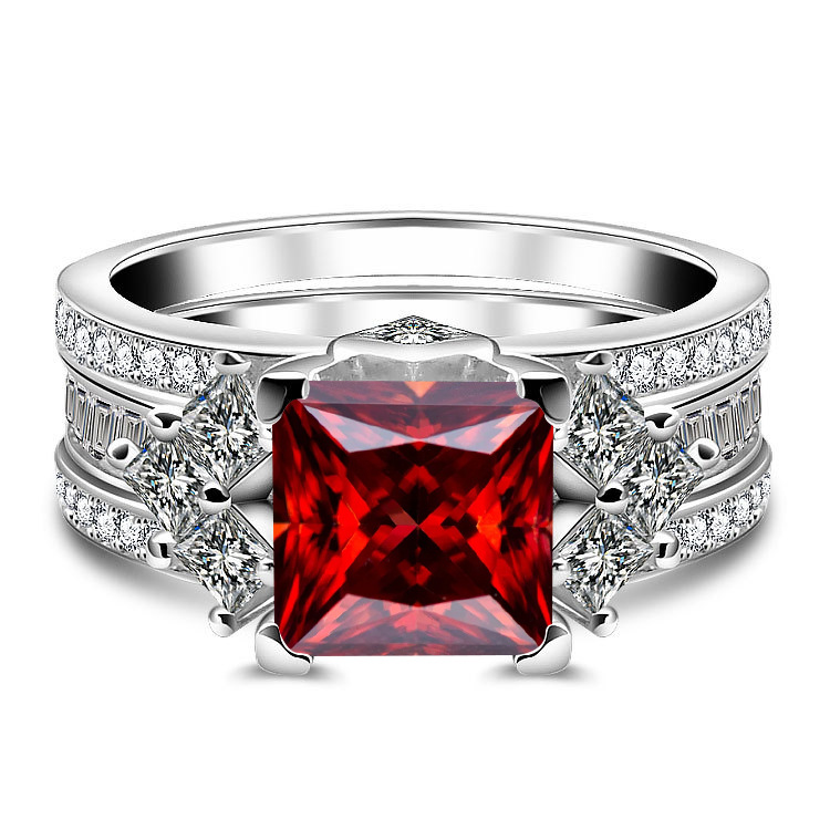 3 quilates 8mm princesa anillo cuadrado anillo de piedra de mosaico de color con certificado de Gra S925 plata esterlina anillo de mosaico de mujer